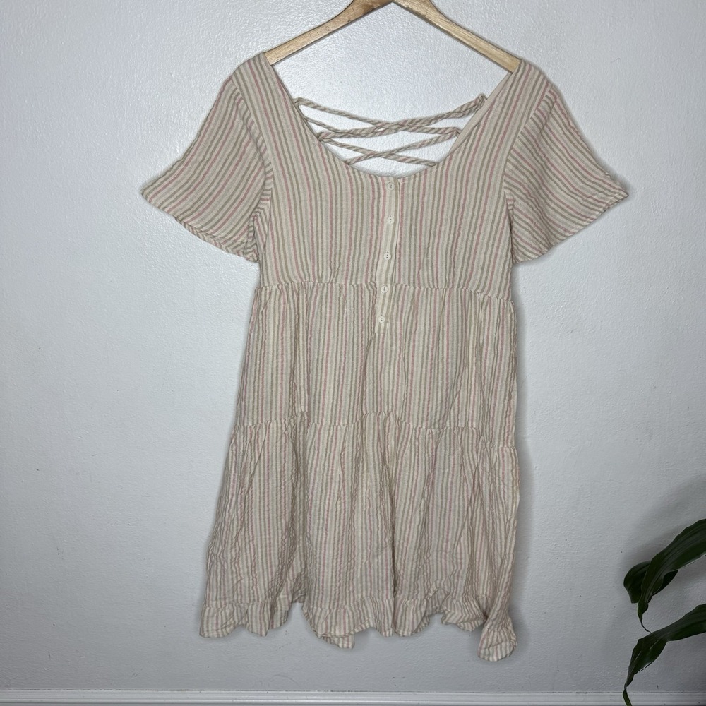 New Hem And Thread Babydoll Cottagecore‎ Striped Dress Women's Medium